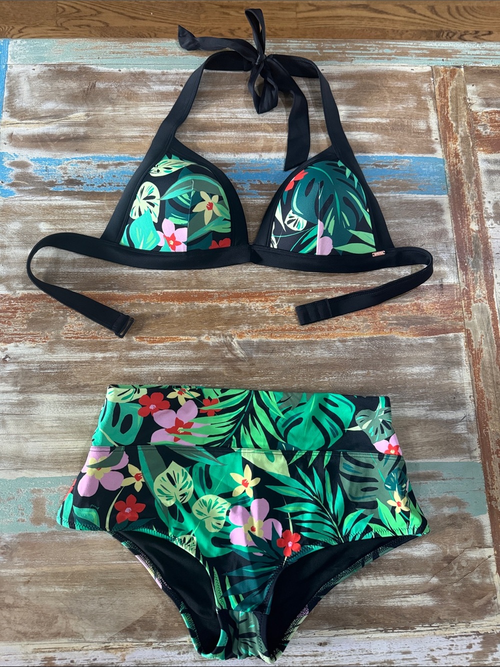 PINK brand Floral Tropical Print Bikini Set - Green